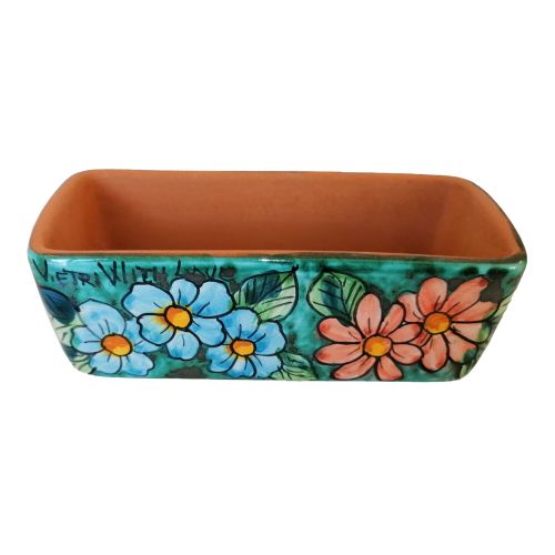 Mini rectangular planter. Little flowers. Vietri ceramic. Hand-painted.