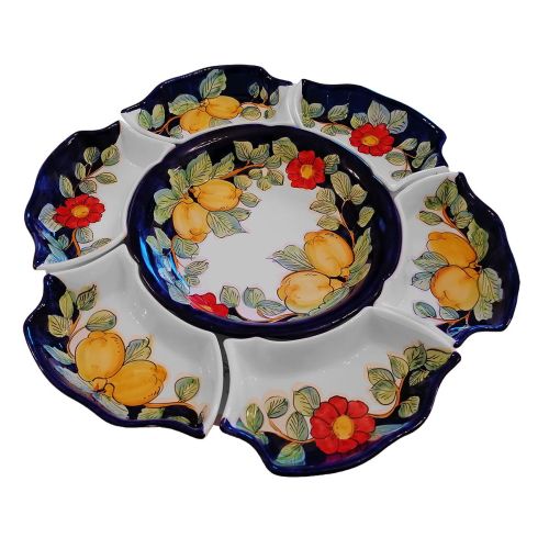 Antipastiera. Cena Fredda. 7 pezzi. Linea Fiori e Limoni Ceramica Di vietri. Dipinta a mano