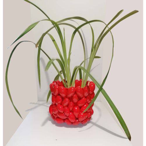 Vaso a rilievo in Ceramica finissima -Pomodori Ceramica vietrese dipinta a mano