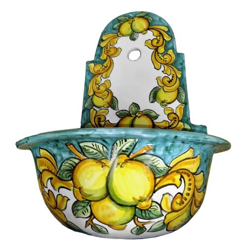 Fontaine de jardin. Ligne Citrons. Céramique de Vietri, peinte à la main. Élégance artisanale pour votre extérieur.