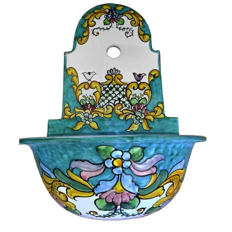 Wall garden fountain with tub. handpainted Vietri ceramic