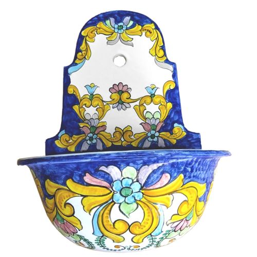 Fuente de jardín de pared con bañera. Cerámica Vietri