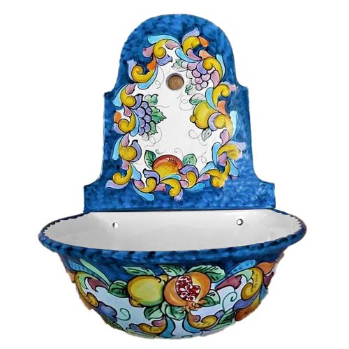 Fontana da giardino da muro con vasca. Decoro Barocchetto Ceramica di vietri