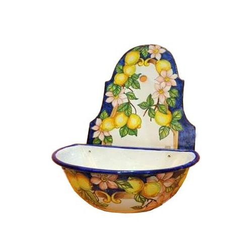 Fontana da giardino. Decoro Cetara. Ceramica vietrese. Dipinta a mano. Eleganza artigianale per il tuo spazio outdoor.