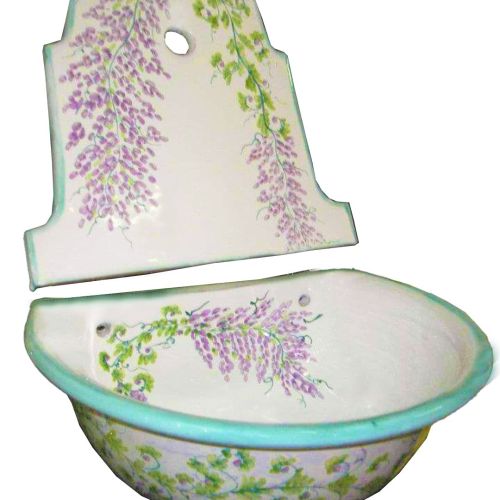 Fuente de jardín. Línea Glicina. Cerámica de Vietri, pintada a mano. Elegancia artesanal para tu exterior.