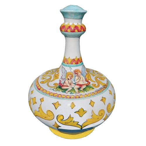 Lume decoro barocco fondo bianco. Ceramica Di vietri dipinta a mano.