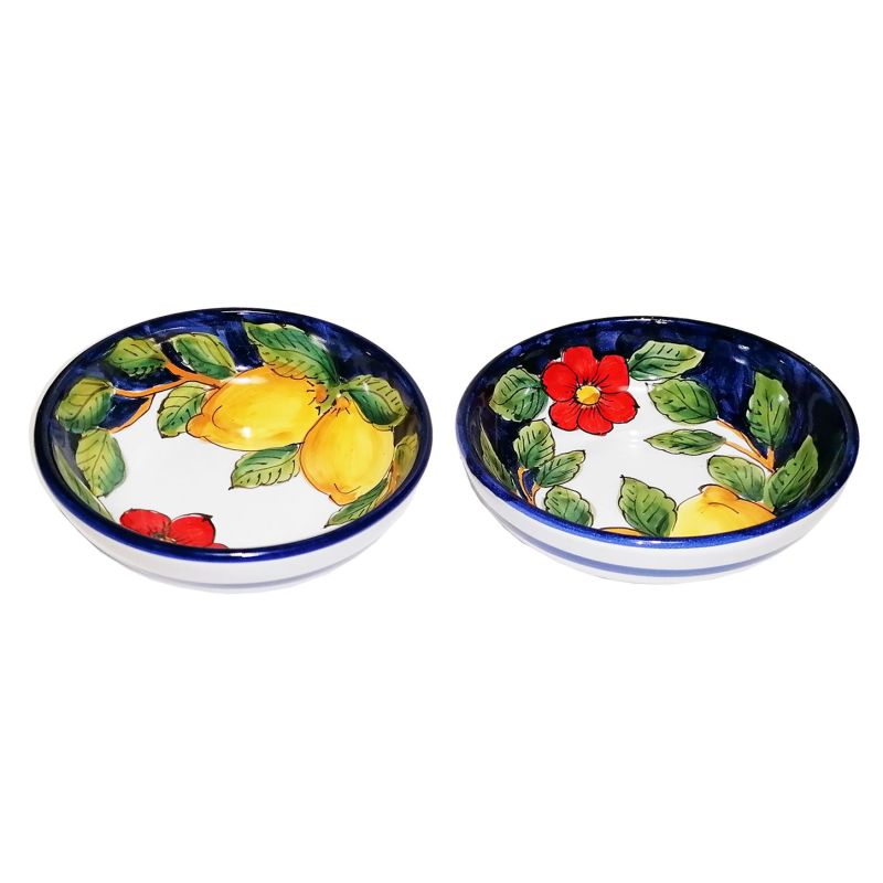 Coppa liscia piatto fondo fondina linea Fiori e Limoni Ceramica di vietri.