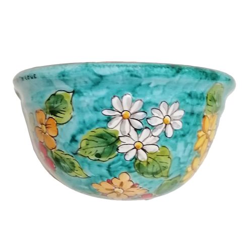 Gerla liscia porta pianta fondo Verde ramina fiori. Ceramica di Vietri dipinta a mano.