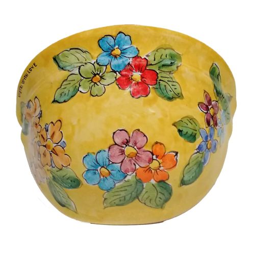 Plant basket wall mount yellow Background and Flowers Line. handpainted Vietri ceramic