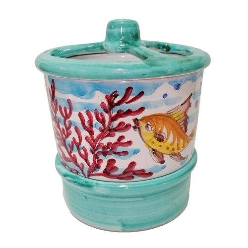 Cutlery tray Light Fishes line. handpainted Vietri ceramic.