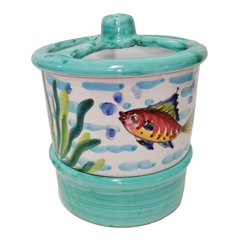 Cutlery tray Light Fishes line. handpainted Vietri ceramic.