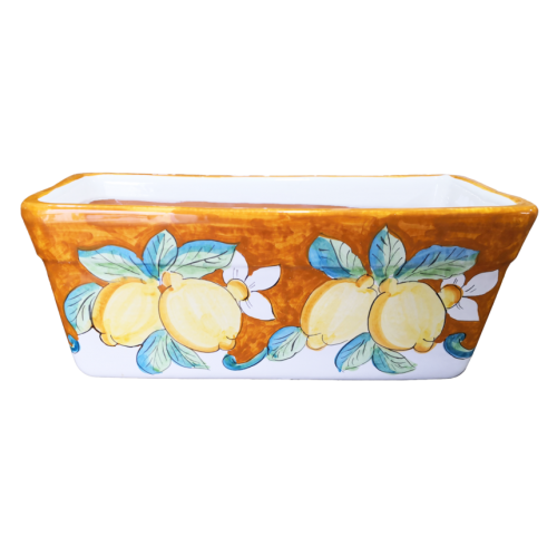 Rectangular Planter –Orange Base and Lemons. Vietri ceramic. Hand-painted
