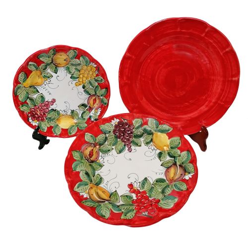 Set of 3 Plates. Fruit Line. Vietri Ceramics. Hand-painted – soup, dinner and dessert plates.