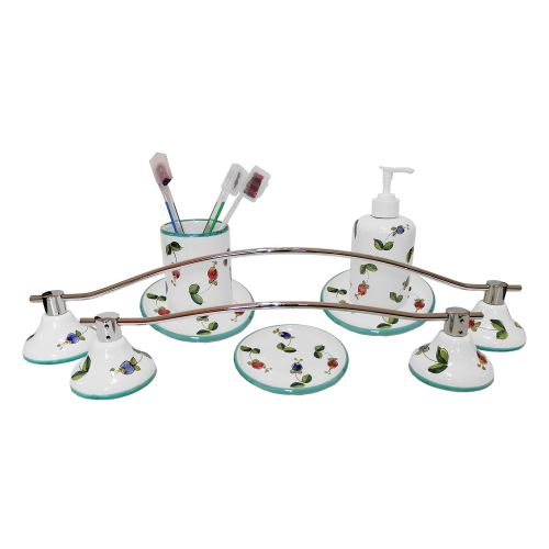Bathroom accessories set bell flowers line. handpainted Vietri ceramic