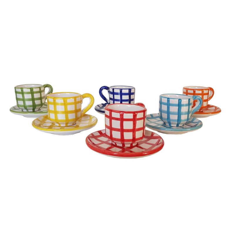 Set Tazzina + piattino linea Righe -Ceramica di Vietri dipinta a mano.