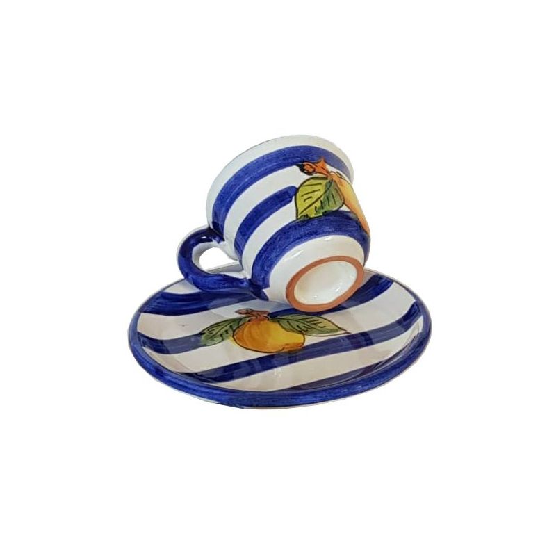 Coffee cup with saucer. Stripes and Lemons...