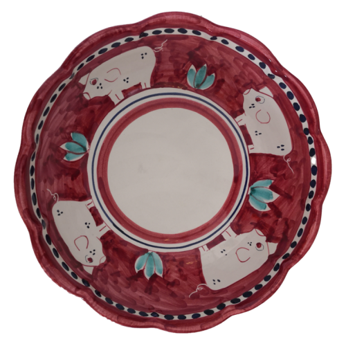 Salatschüssel mit gewelltem Rand, Tiermotiv, handbemalte Vietri-Keramik.