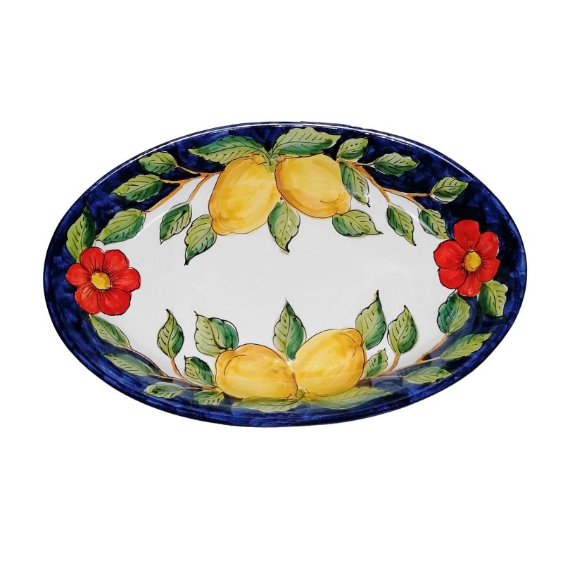 Línea lisa ovalada Flores y limones. Platos para servir en cerámica Vietri.