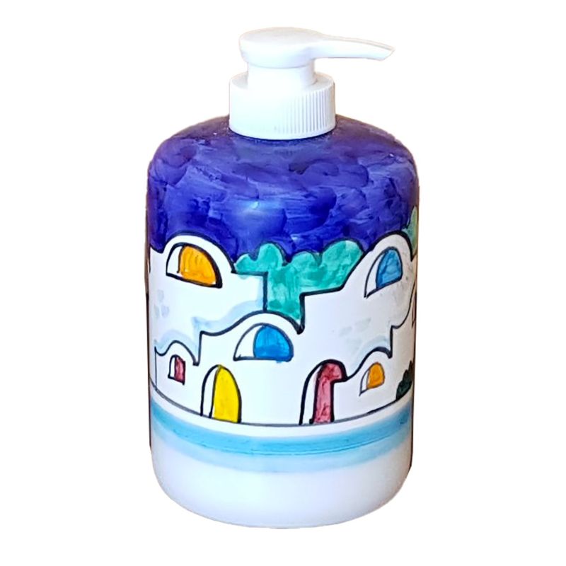 Soap Dispenser houses line blue handpainted...