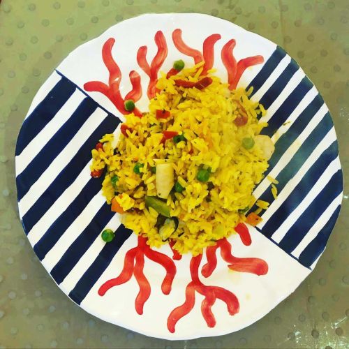 Restaurant Line - handpainted Vietri ceramic. Available soups, dinner, fruit/dessert, placemats, serving dishes.