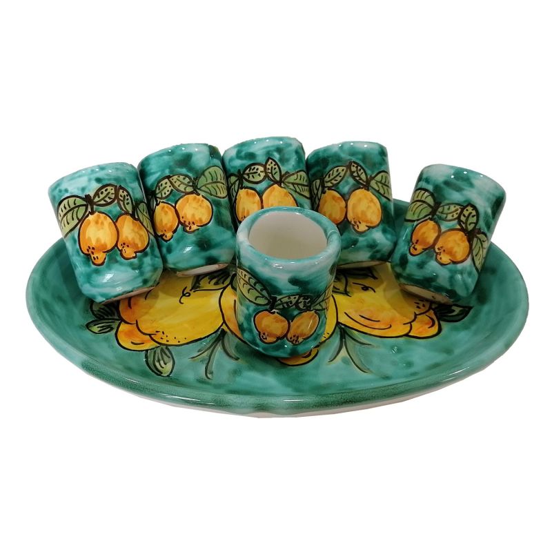 Limoncello-Set. Kleines Tablett und 6 Gläser....