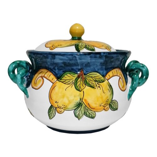Biscottiera linea Limoni col Blu. Ceramica di Vietri dipinta a mano.