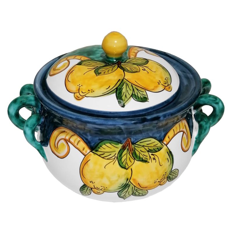 cookie Jar Lemons and Blue Line. handpainted...