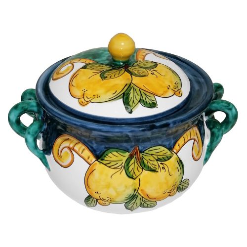 Biscottiera linea Limoni col Blu. Ceramica di Vietri dipinta a mano.