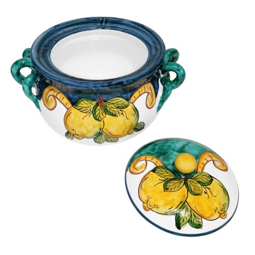 cookie Jar Lemons and Blue Line. handpainted Vietri ceramic