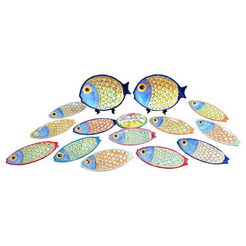 Fish-shaped plate. Vietri ceramic. Hand-painted.