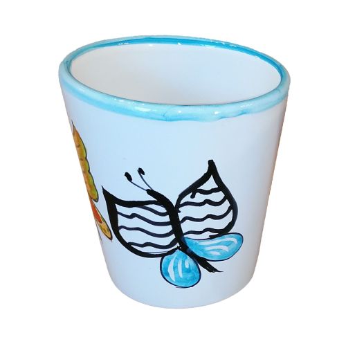 Línea Farfalle de vidrio. Pintado a mano en ceramica vietrese.