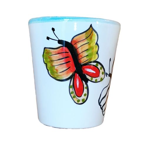 Bicchiere linea Farfalle. Dipinto a mano in ceramica vietrese.