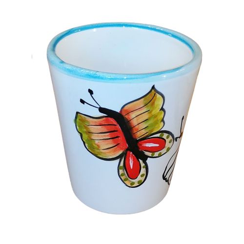Bicchiere. Linea Farfalle. Ceramica vietrese. Dipinta a mano