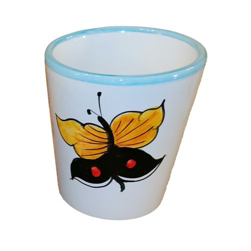 Bicchiere linea Farfalle. Dipinto a mano in ceramica vietrese.