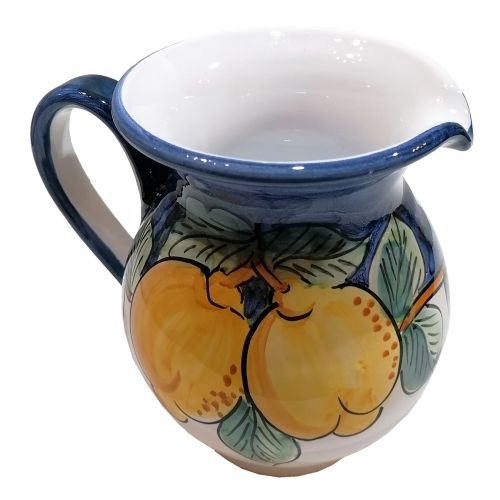 Pitcher Blue border and Lemons line. handpainted Vietri ceramic