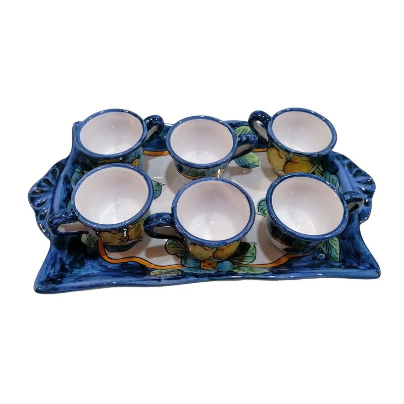 Vassoio con 6 tazzine. Linea Limoni. Ceramica...