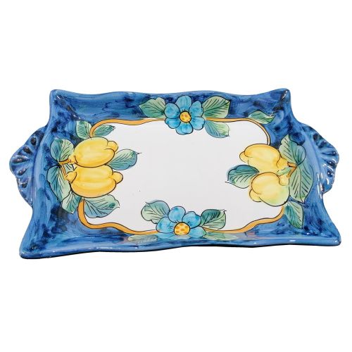 Vassoio con 6 tazzine. Linea Limoni. Ceramica di Vietri. Dipinto a mano.