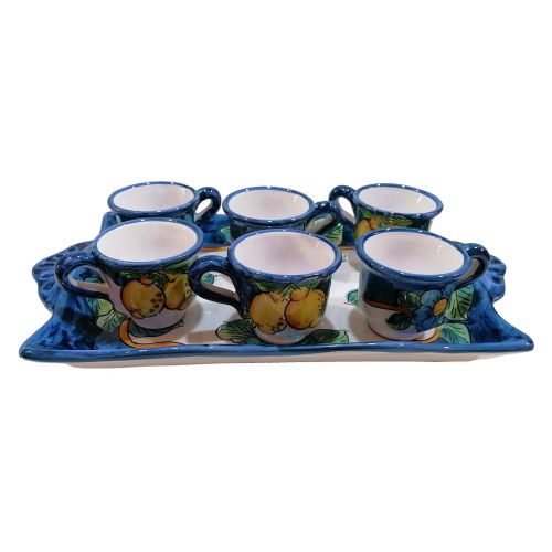 Set de tazas con bandeja Limoni Bordo Blu. Cerámica...