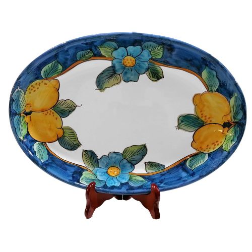 Oval scalloped serving plate. Lemons line. Vietri...
