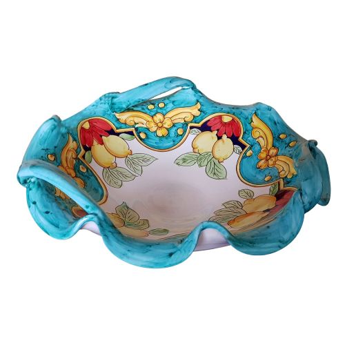 Bowl centerpiece with three handles, Double Decor Line. handpainted Vietri ceramic