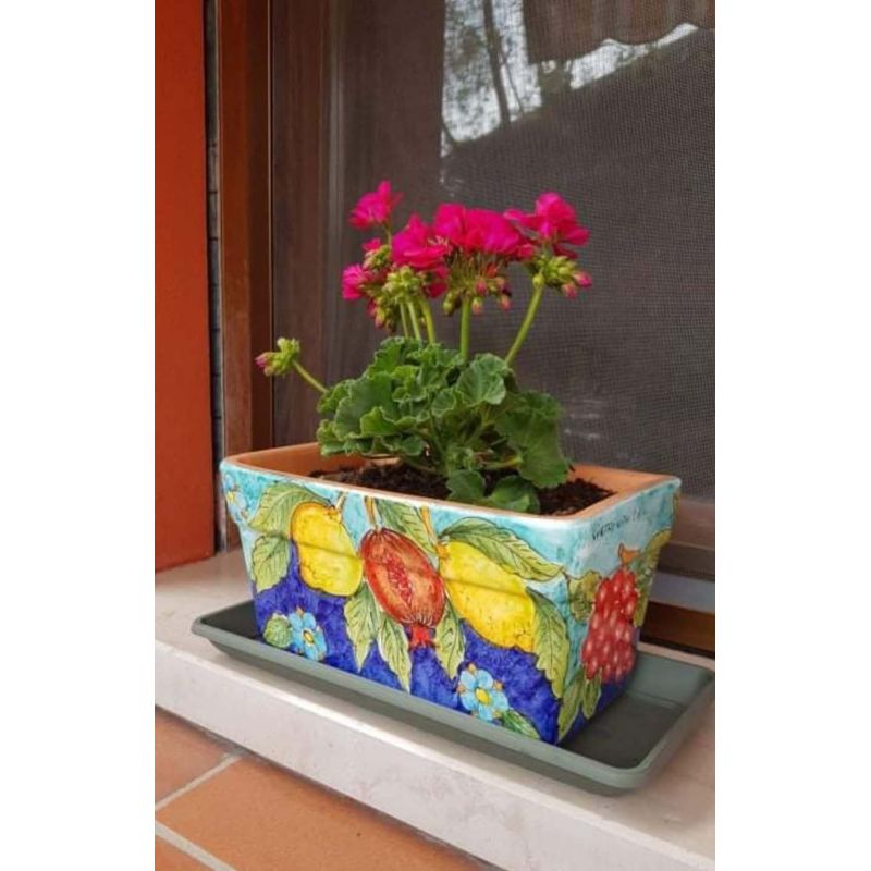 Jardinera rectangular -Fondo azul y limón