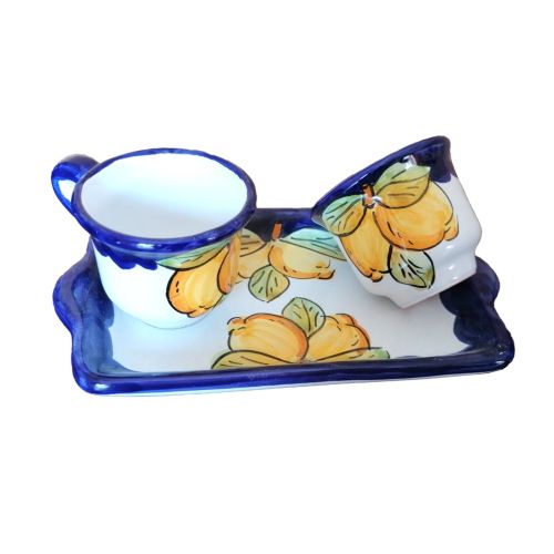 Service Tasses à Café et Plateau “Tête-à-Tête” Cadeau. Ligne Citrons. Céramique de Vietri.