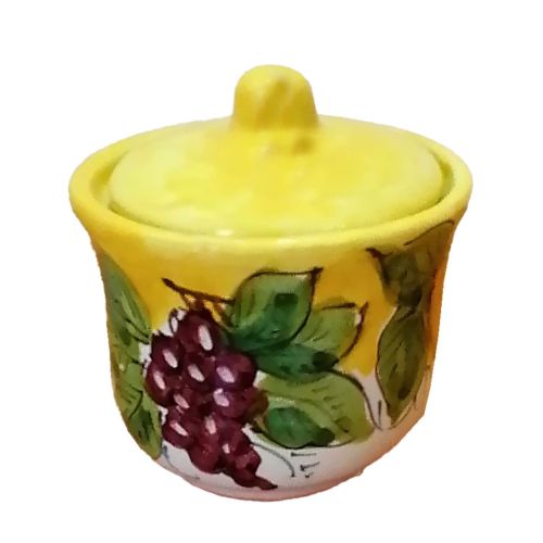 Vassoio con 12 tazzine e zuccheriera. Linea Frutta. Ceramica di Vietri. Dipinto a mano.