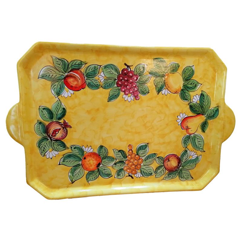 Tray with 12 cups and sugar bowl. Fruit line....