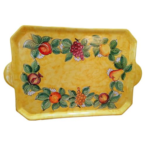 Vassoio con 12 tazzine e zuccheriera. Linea Frutta. Ceramica di Vietri. Dipinto a mano.