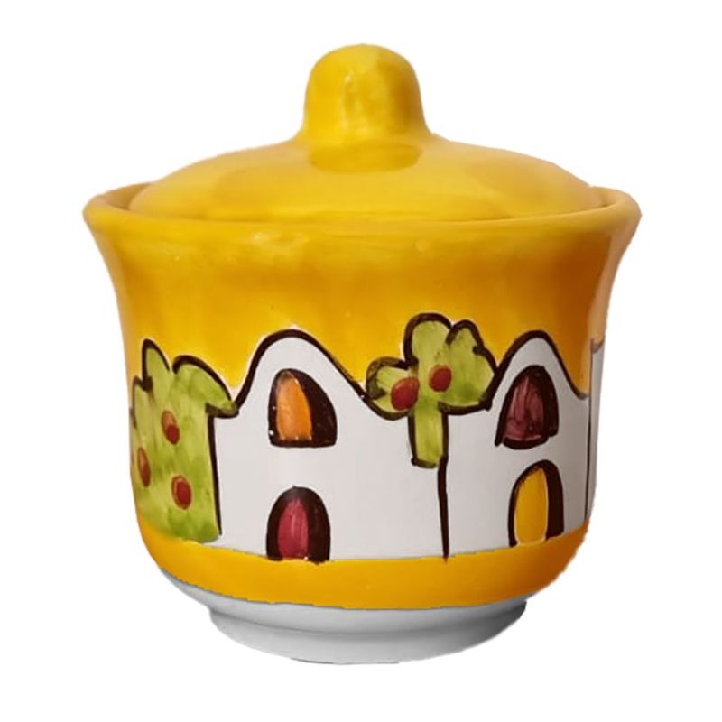 Sugar bowl. Houses line. Hand-painted Vietri...