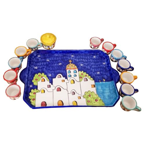 Bandeja con 12 tazas y azucarero. Línea Casitas. Cerámica... 2