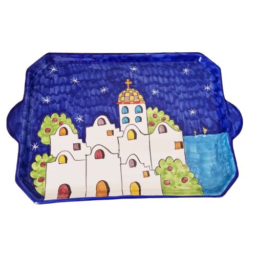 Vassoio con 12 tazzine e zuccheriera. Linea Casette. Ceramica di Vietri. Dipinto a mano.