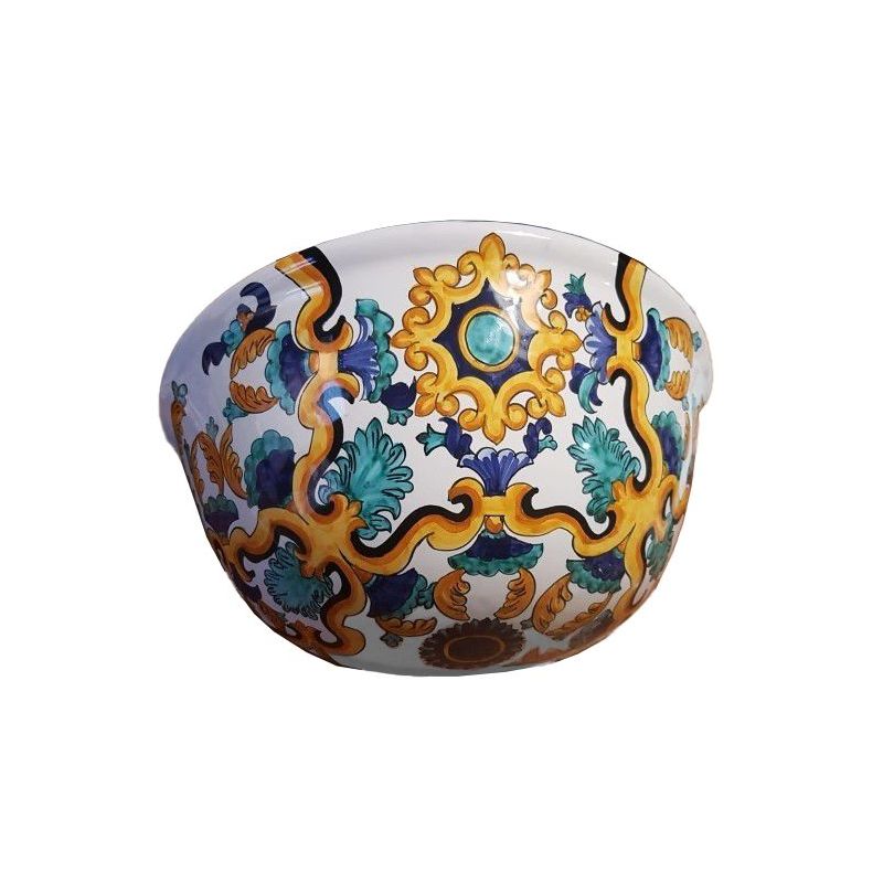 Plant basket wall mount Baroque Line white  Background. handpainted Vietri ceramic