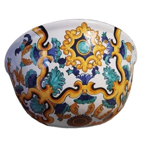 Plant basket wall mount Baroque Line white  Background. handpainted Vietri ceramic